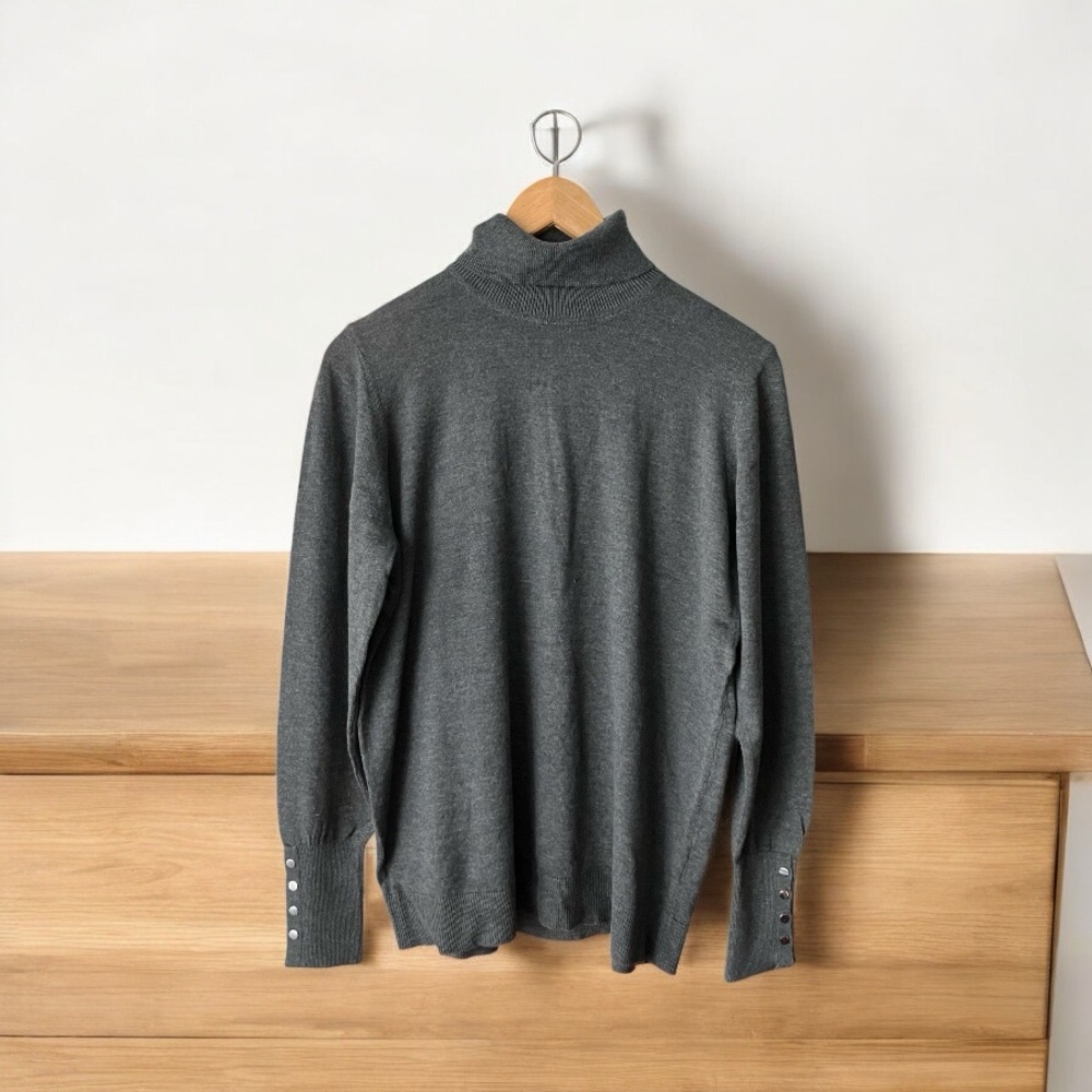 NEW Ricki's Womens Gray Cashmere Blend Turtleneck Sweater Ribbed Cuffs Large - Picture 2 of 8